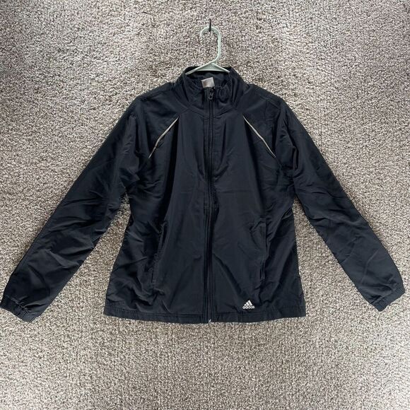 Adidas Jacket Womens Large Black Vented Windbreaker Full Zip Outdoor Logo Ladies - Picture 1 of 13